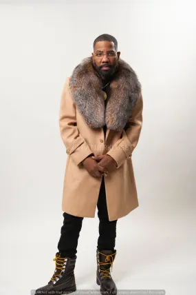 Luxurious Mens Cashmere Trench Coat with Premium Fox Fur Collar